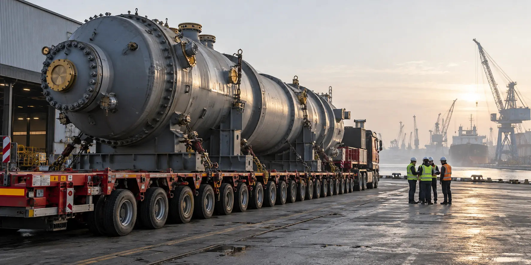 Oversized industrial equipment prepared for heavy-haul transport