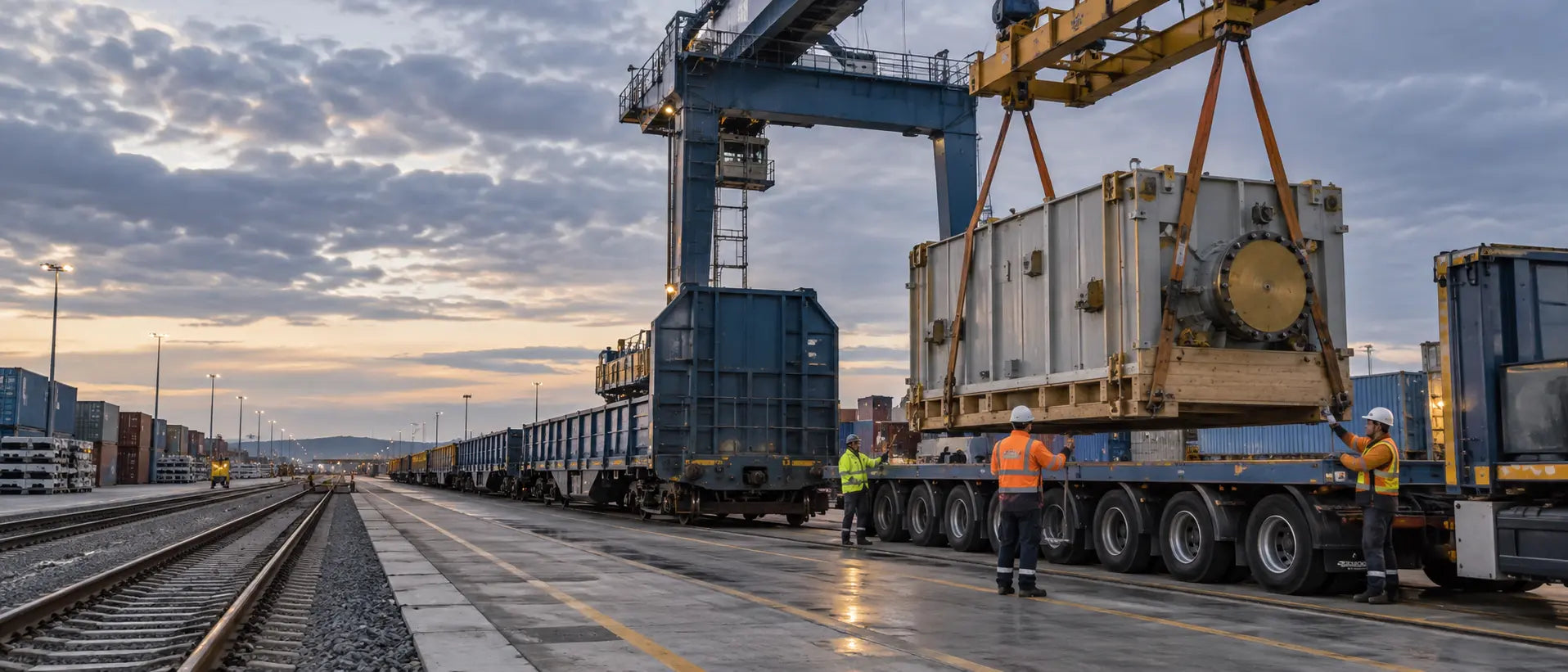 Industrial cargo transferring between rail and road transport